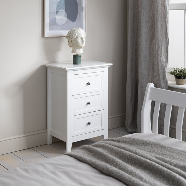 Bedside Table in White with 3 Drawers