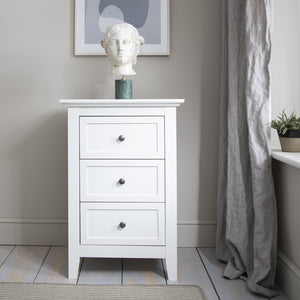 Bedside Table in White with 3 Drawers