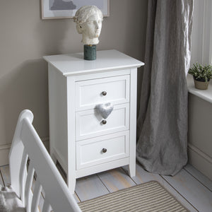 Bedside Table in White with 3 Drawers