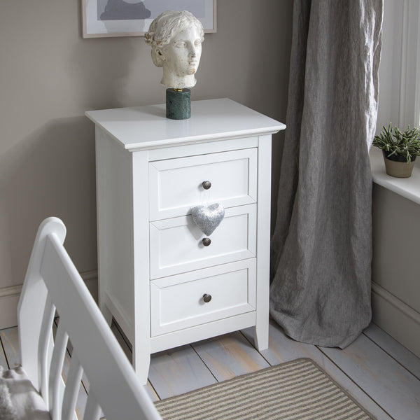 Bedside Table in White with 3 Drawers