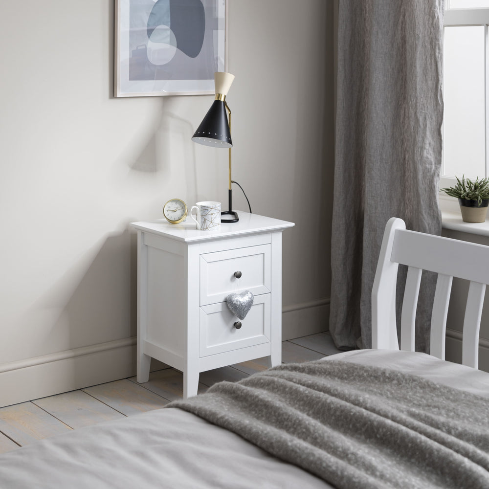 Bedside Table in White Two Drawer