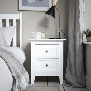 Bedside Table in White Two Drawer