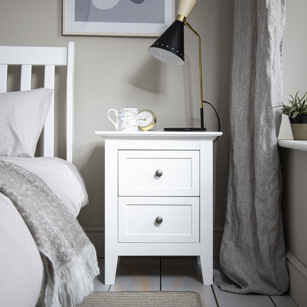 Bedside Table in White Two Drawer