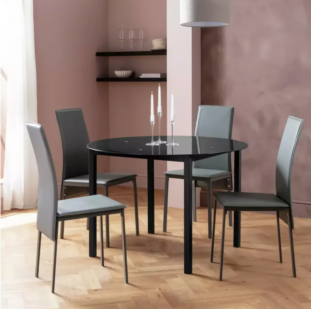 Lido glass round table 4 chairs grey 19224557
