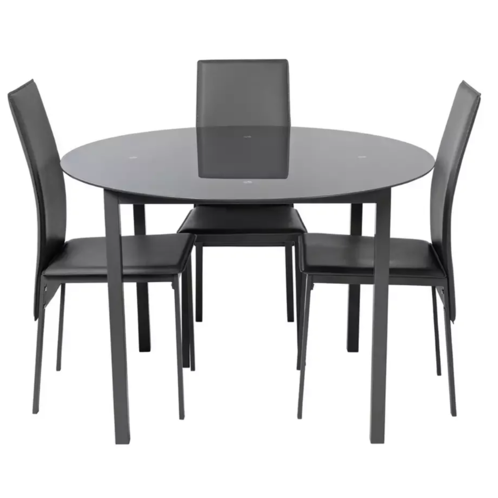 Lido glass round table 4 chairs grey 19224557