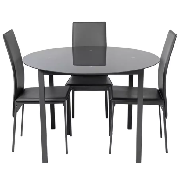 Lido glass round table 4 chairs grey 19224557