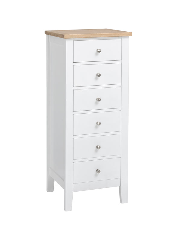 Leif 6 Drawer Tall Chest of Drawers in White & Oak
