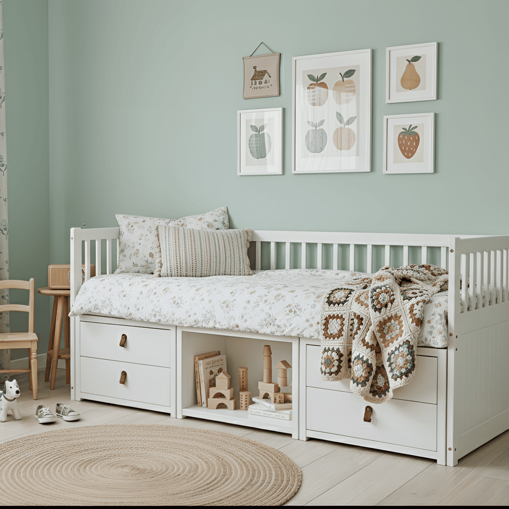 Day Bed with Underbed Storage Drawers in White