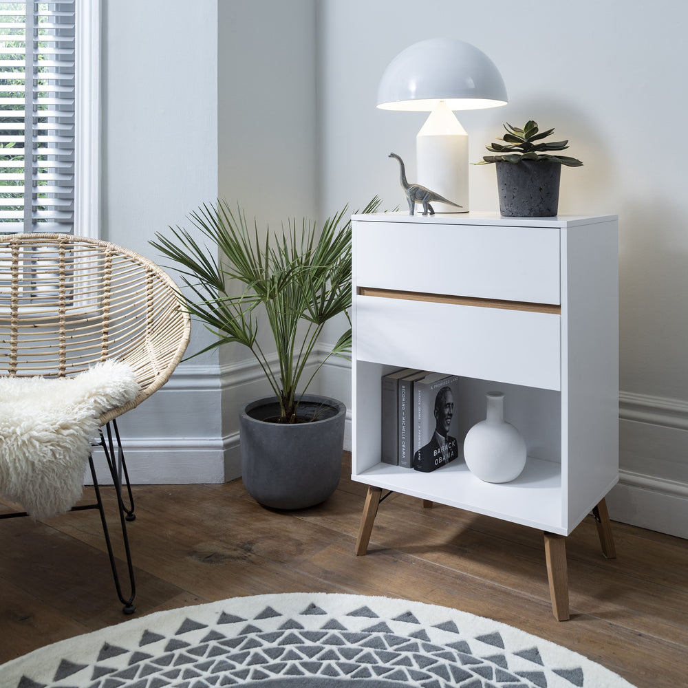 Oversized 2 Draw Side Table in White