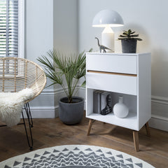 Oversized 2 Draw Side Table in White