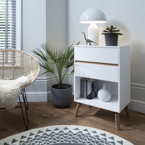 Oversized 2 Draw Side Table in White