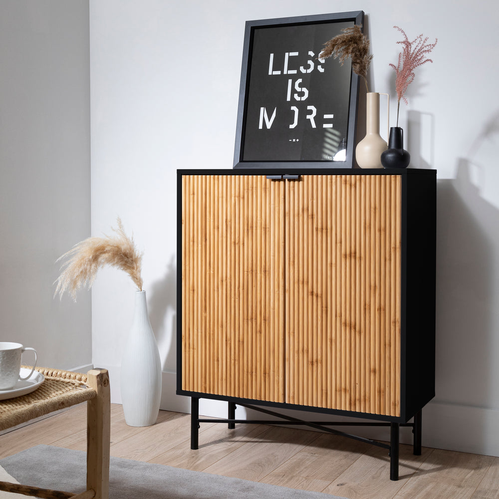 Sideboard with Bamboo Style Doors in Black