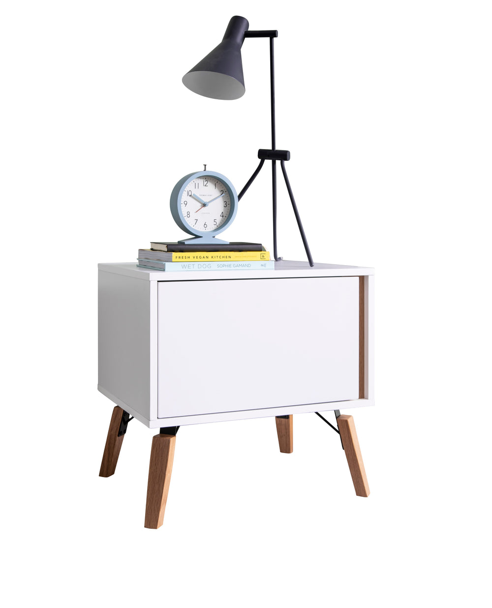 White Bedside Table With Pine Legs