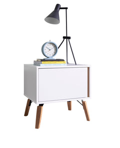 White Bedside Table With Pine Legs
