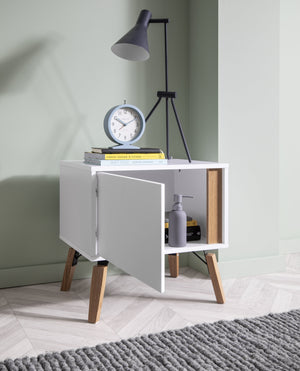 White Bedside Table With Pine Legs