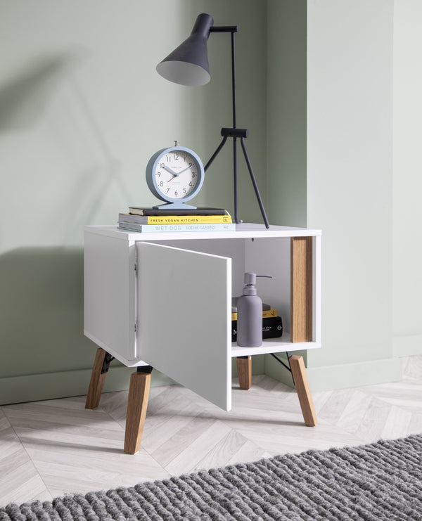 White Bedside Table With Pine Legs