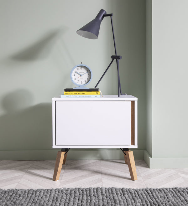 White Bedside Table With Pine Legs