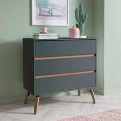 Grey 3 Drawer Chest Of Drawers With Pine Legs