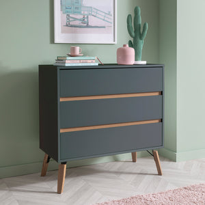 Grey 3 Drawer Chest Of Drawers With Pine Legs