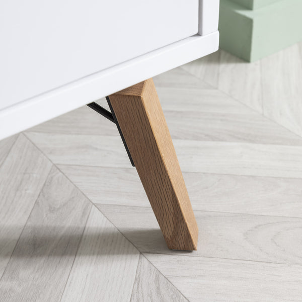 White Bedside Table With Pine Legs