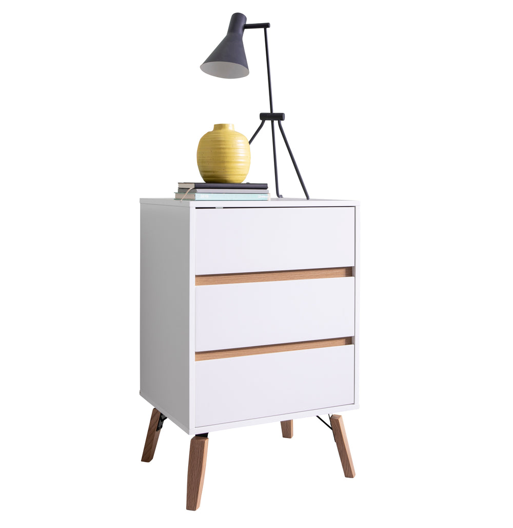 White 3 Drawer chest Table With Pine Legs