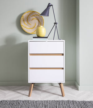 White 3 Drawer chest Table With Pine Legs