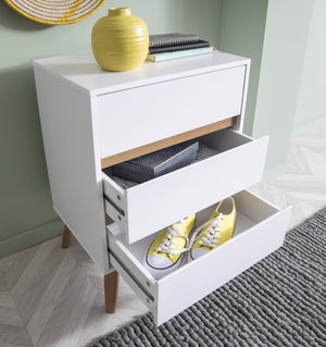 White 3 Drawer chest Table With Pine Legs