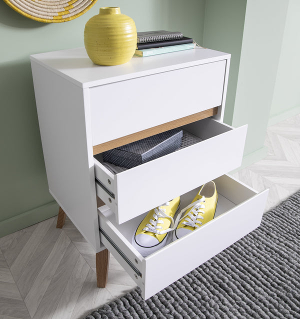 White 3 Drawer chest Table With Pine Legs