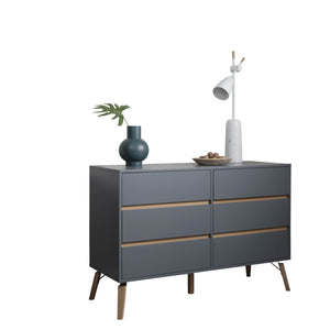 Grey Chest of Drawers 6 Drawer with Pine Legs