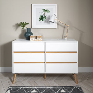 White Chest of Drawers 6 Drawer with Pine Legs