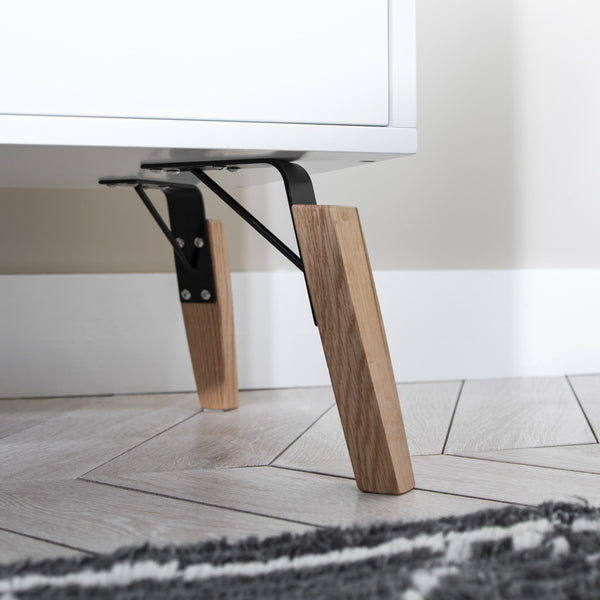White Bedside Table With Pine Legs