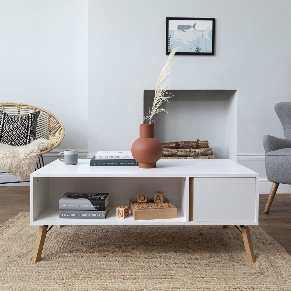 White Coffee Table with Pine Legs