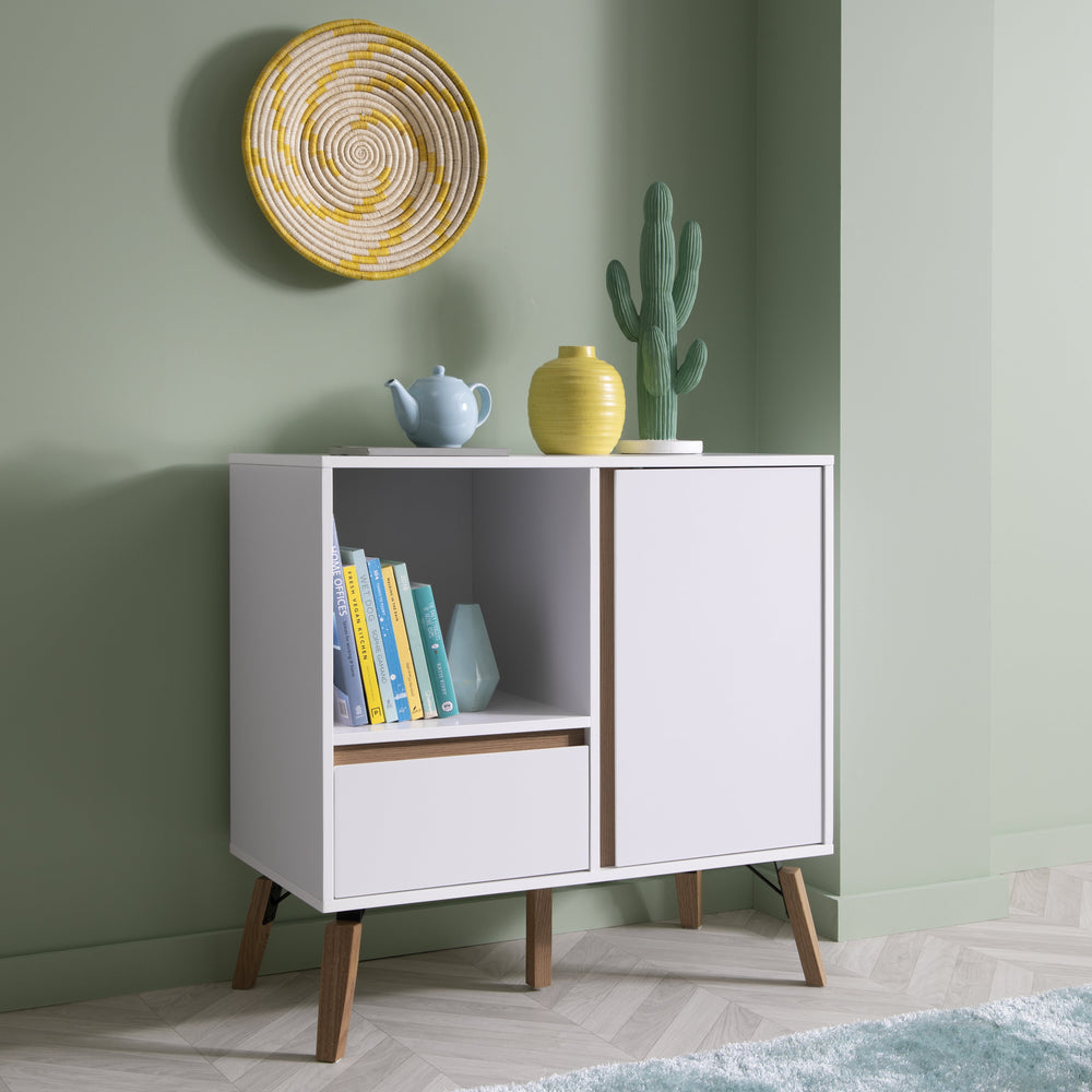 White Small Sideboard With Pine Legs