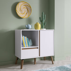 White Small Sideboard With Pine Legs