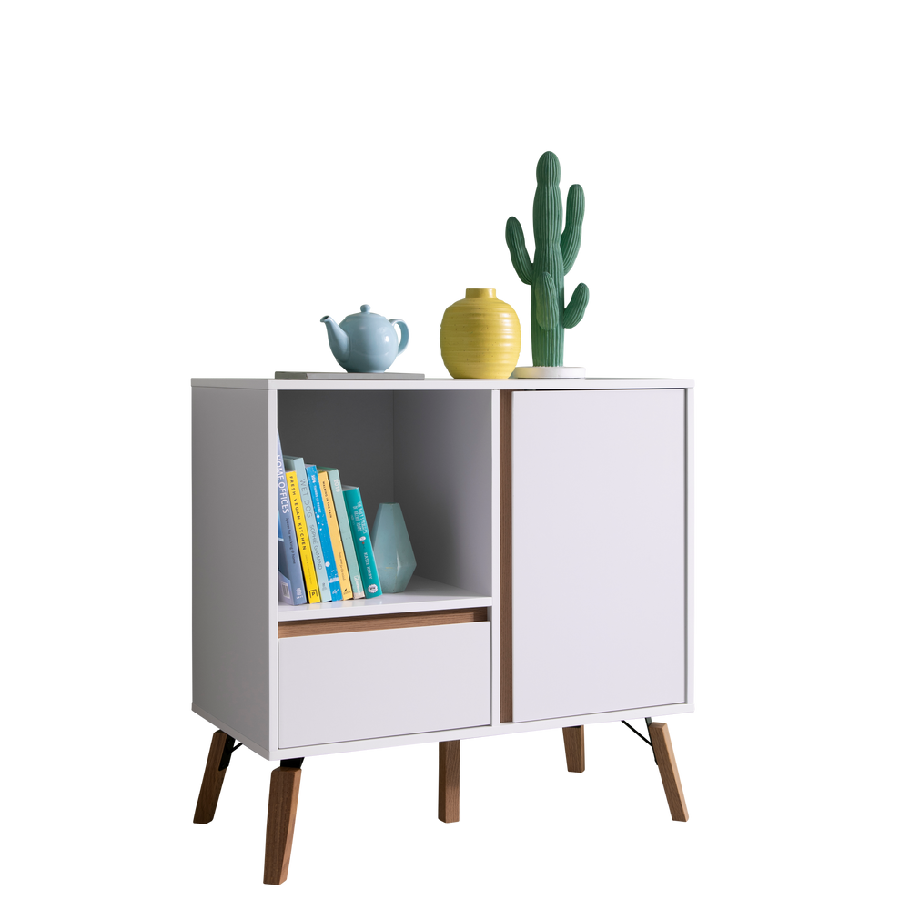 White Small Sideboard With Pine Legs