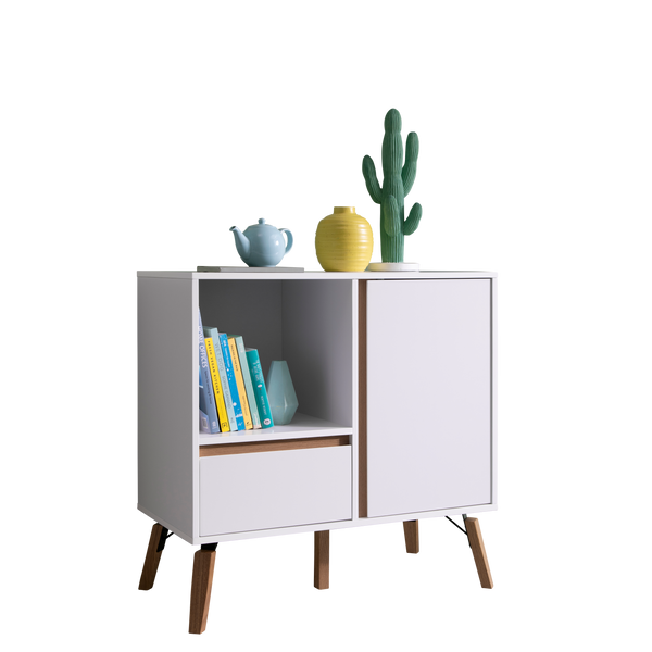 White Small Sideboard With Pine Legs