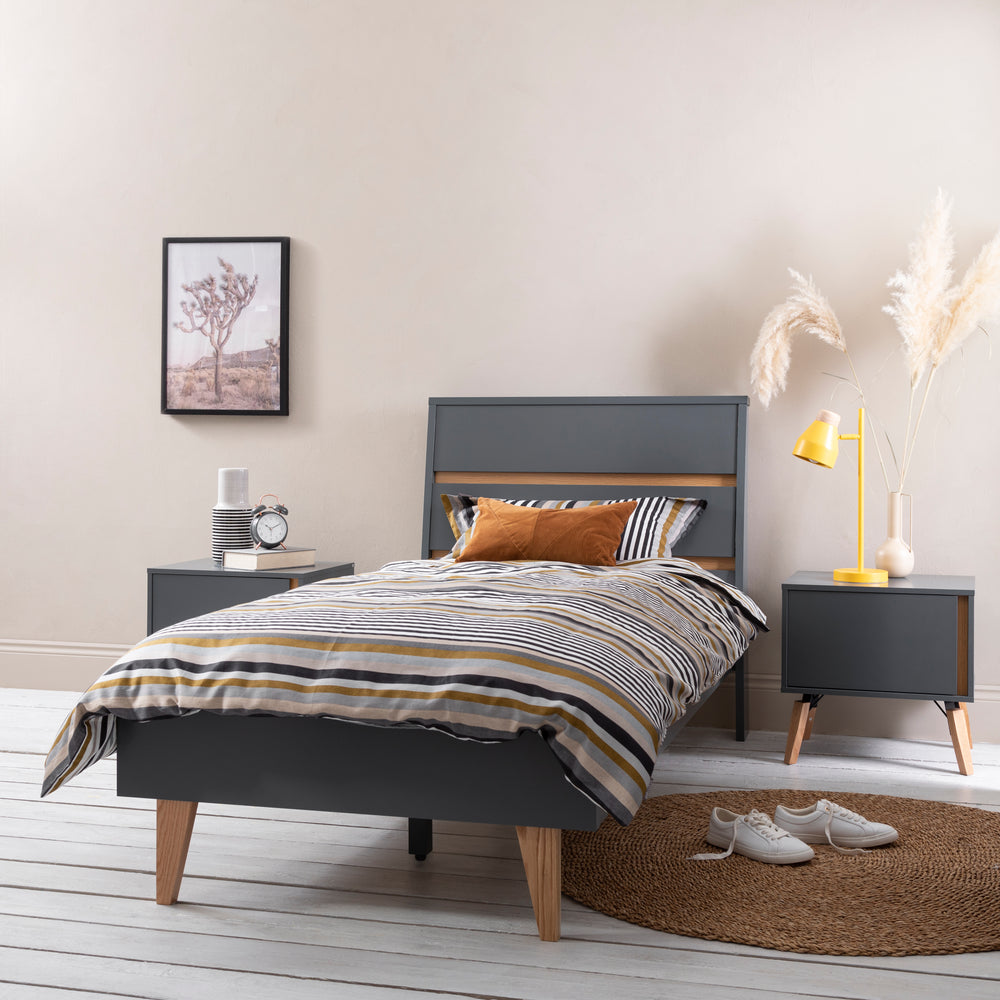 Grey Single Chic Bed with Pine Legs