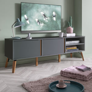 Grey TV Unit With Pine Legs