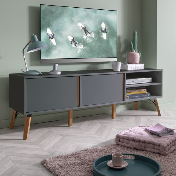 Grey TV Unit With Pine Legs