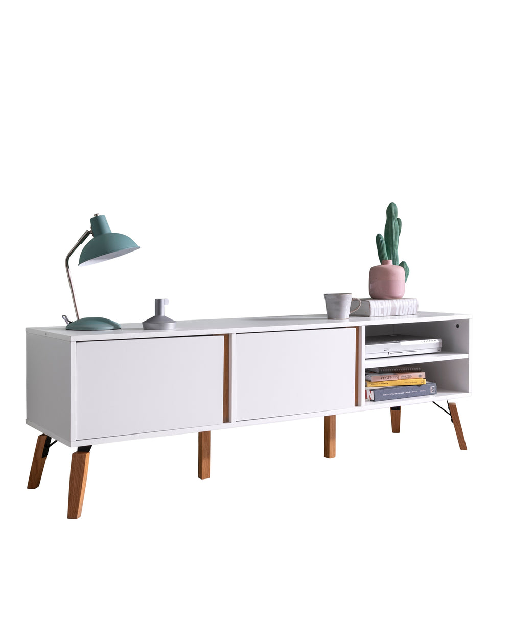 White TV Unit With Pine Legs