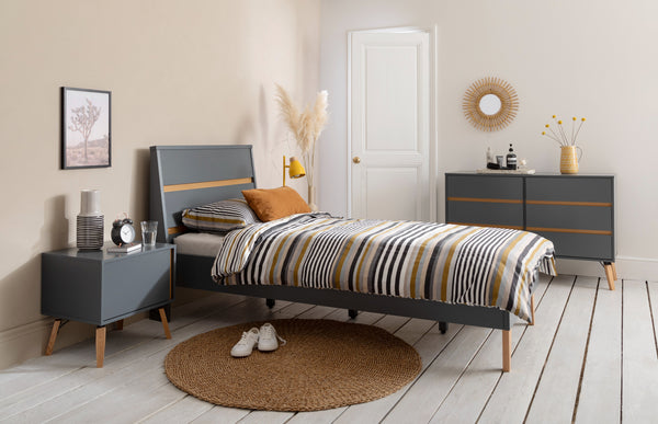 Grey Single Chic Bed with Pine Legs