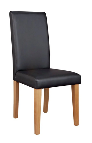 Wipe clean black dining chairs with dark wood frame