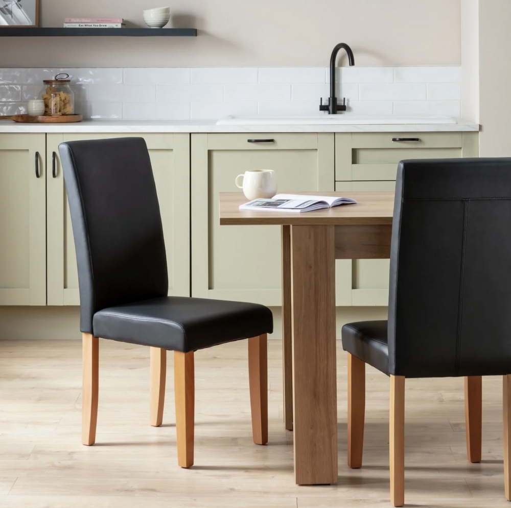 Black faux leather dining chairs set of 2 with wooden legs