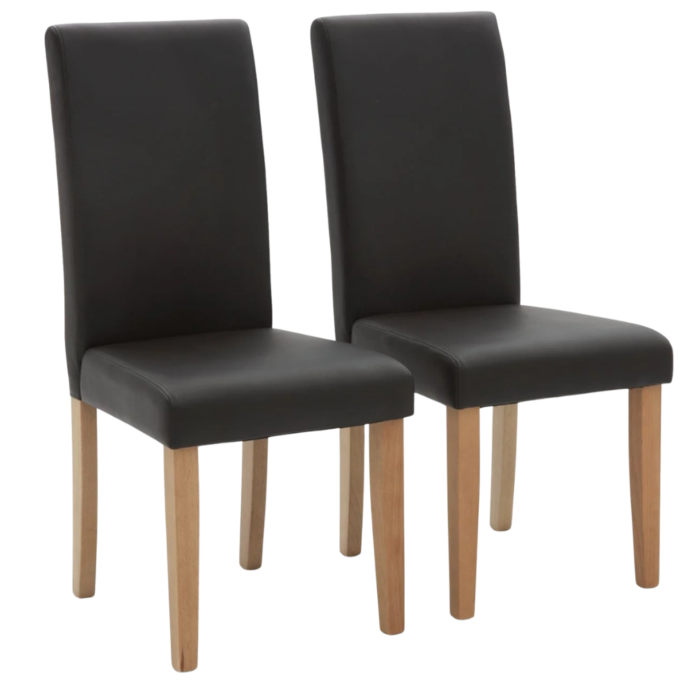 Black faux leather dining chairs set of 2 with wooden legs