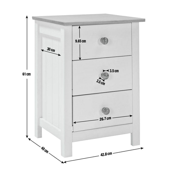 Scandinavia 3 Drawer Bedside Table - Pine & White 17911673