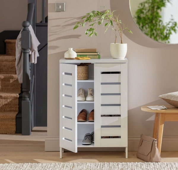 Slatted 2 Door Shoe Storage Cabinet - White 18106016