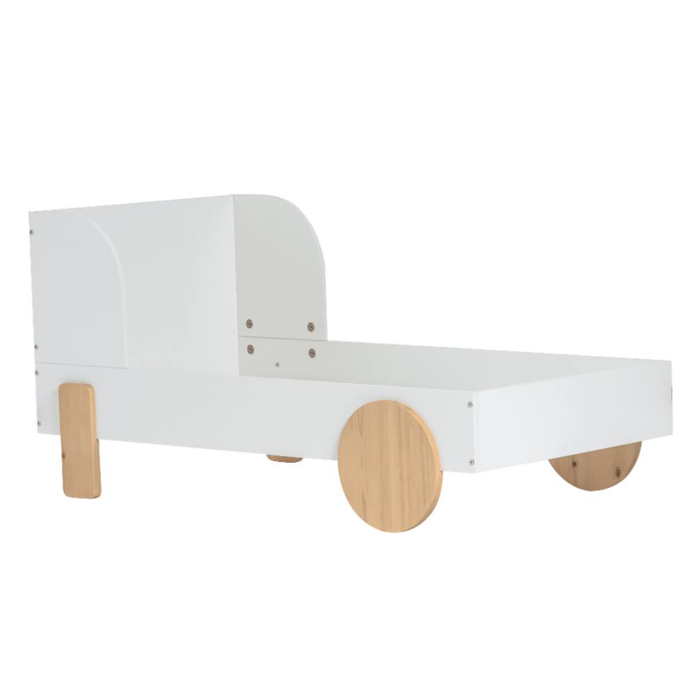 Toddler Car Bed in White & Natural Pine