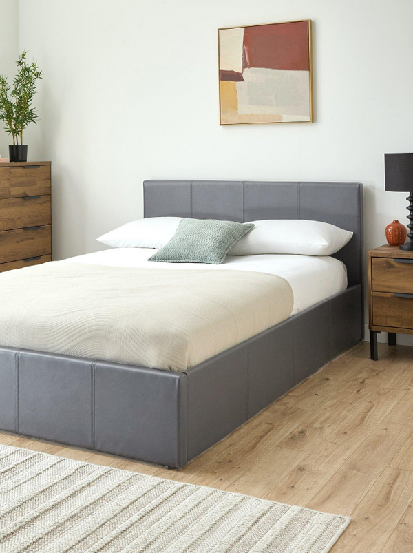 Marston Faux Leather Side Lift Up Storage Ottoman Small Double Bed - Grey - FSC® Certified WI3SH