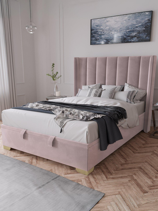 New Dakota Velvet End Lift Up Storage Ottoman Single Bed with Mattress Options - Antique Rose WTF6L