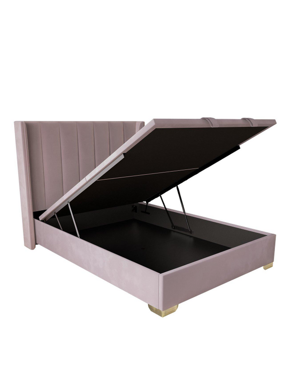 New Dakota Velvet End Lift Up Storage Ottoman Single Bed with Mattress Options - Antique Rose WTF6L